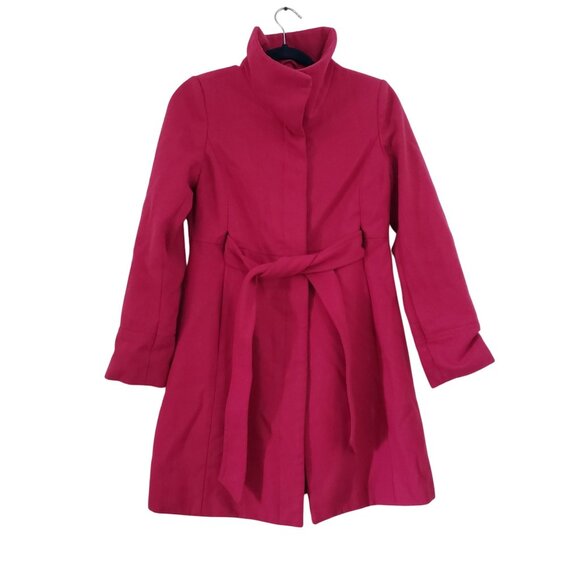 Old Navy Womens Magenta Pink Wool Blend Trench Coat Size S Bold Preppy Classic - Picture 1 of 8